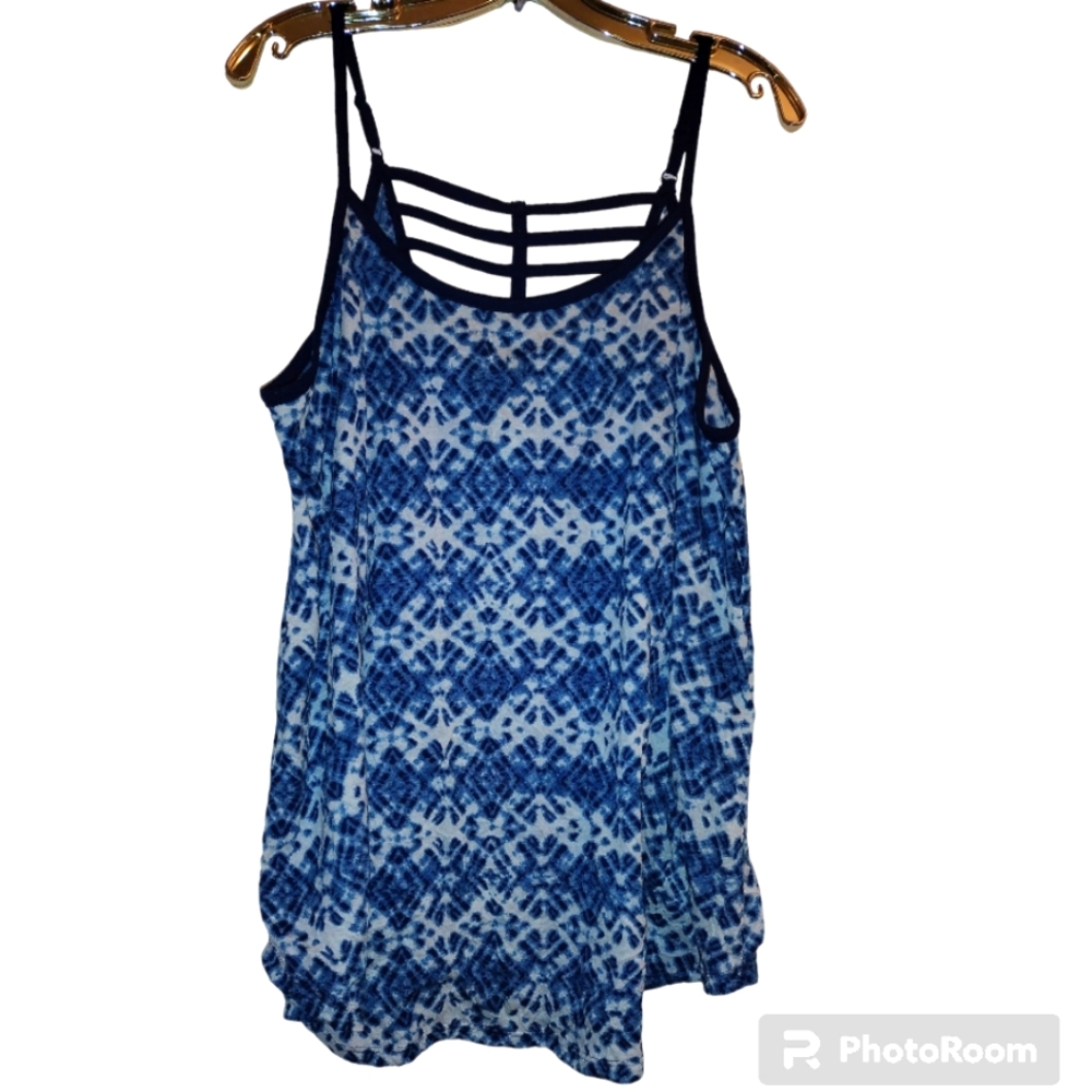 French Laundry Boho Blue & White Tie Dye Ladder Back Top Size 1X